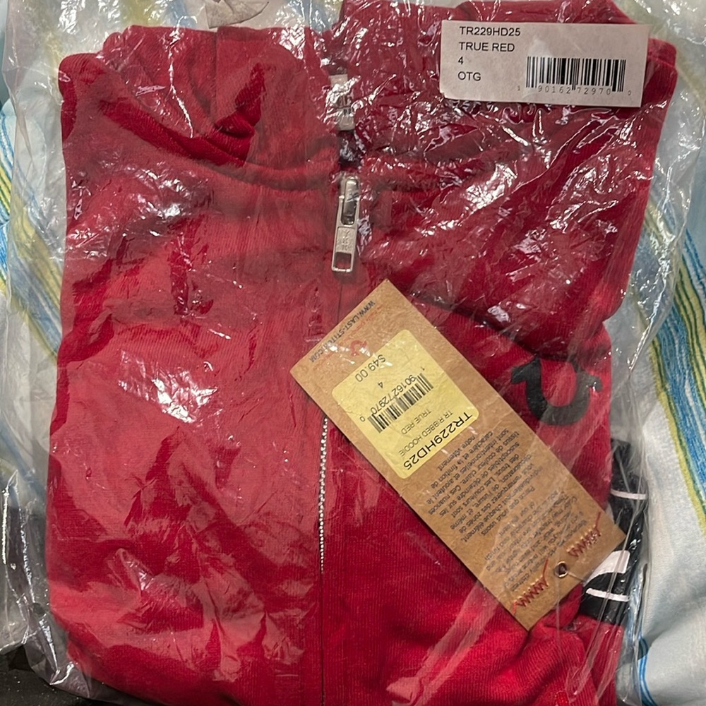 True Religion Girls Red with Black Zip Up Hoodie NWT Size 4